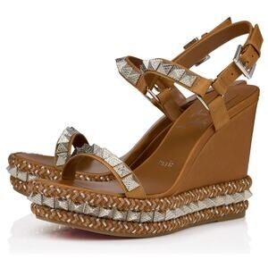 Christian Louboutin Pyraclou Brown Studded Wedge Sandal 41